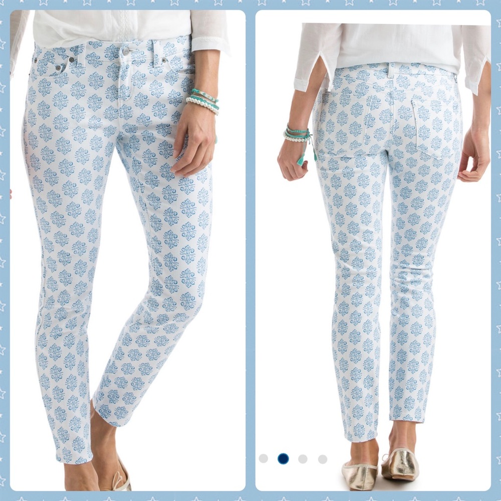 Vineyard Vines Blue White Medallion Print Skinny Jeans Sz 6